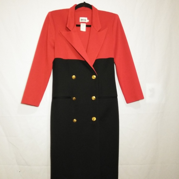 Leslie Fay Jackets & Blazers - Double Breasted Coat Dress Size 8 Red Navy Vintage